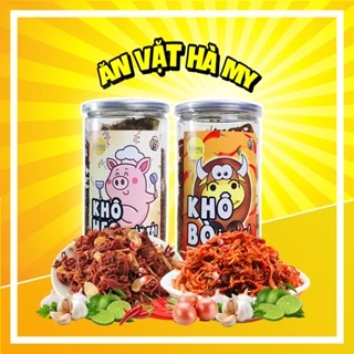 Combo 2 món đồ ăn vặt đóng hũ, combo khô heo cháy tỏi, khô bò xé sợi