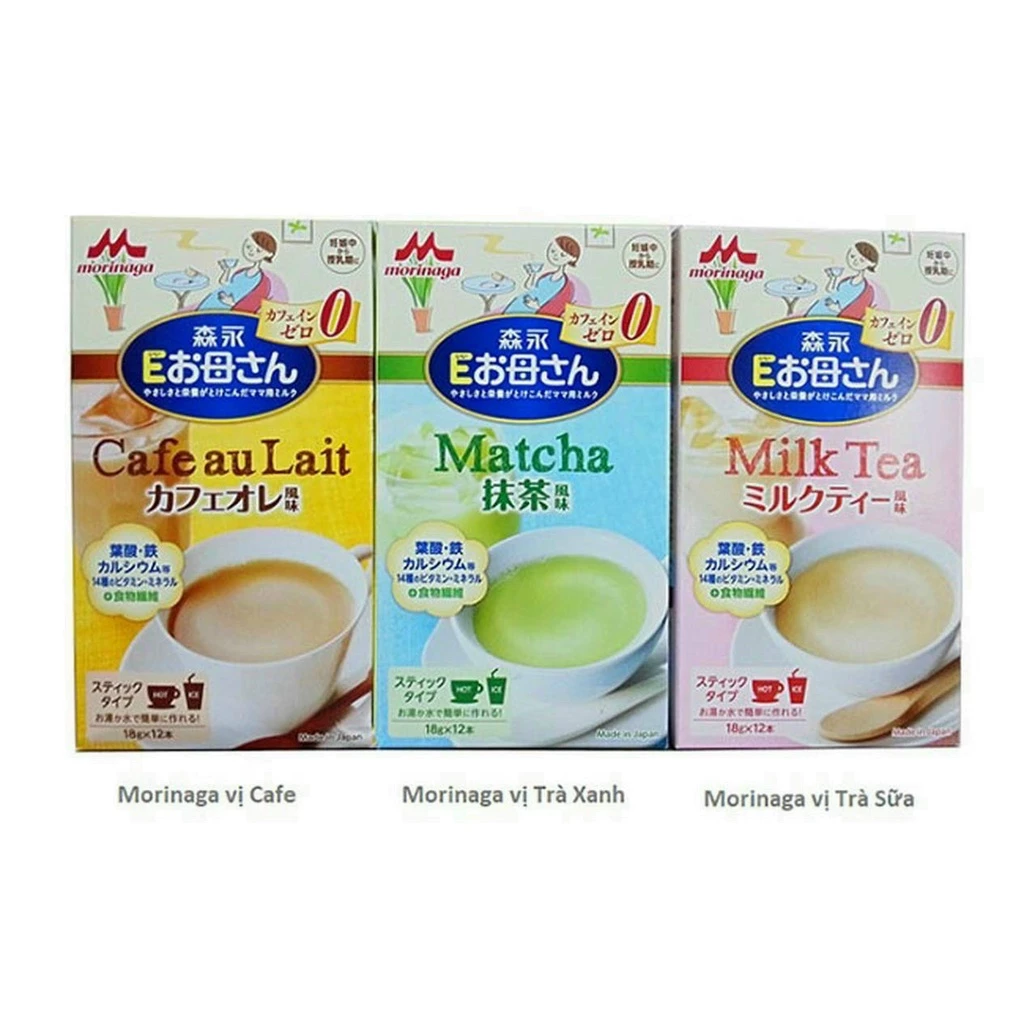 Sữa bầu cung cấp dinh dưỡng Morinaga Nhật Bản vị Matcha, Trà sữa, Cafe