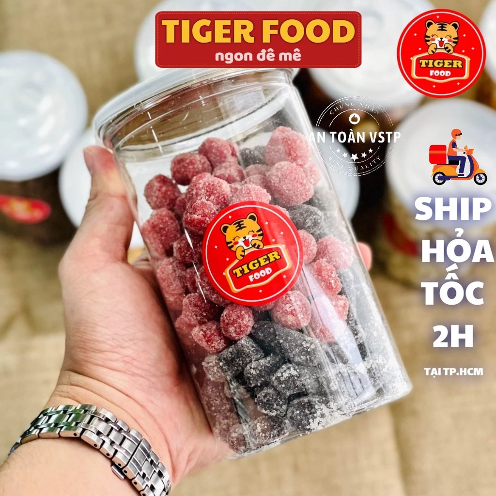 Kẹo dâu tây mix dâu tằm 2 vị 💖TIGER FOOD💖 Mứt dâu tây dâu tằm hộp 450g thơm ngon - Ăn vặt Sài Gòn