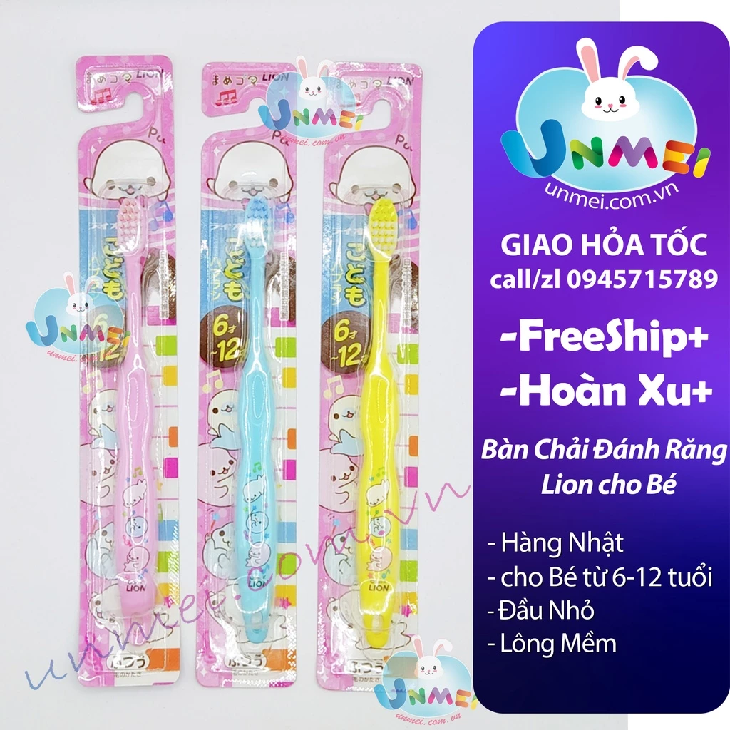 Bàn Chải Đánh Răng Cho Bé từ 6-12 tuổi Lion, Đầu Nhỏ, Lông Bàn Chải Mềm,Hàng Nhật, Chăm Sóc Răng miệng-Mẹ và Bé Unmei