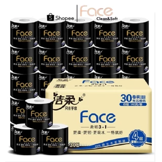 Giấy vệ sinh Face 4 lớp cao cấp 30 cuộn 4,2kg - Face Tissue - face cuộn đen, - giấy vệ sinh cuộn