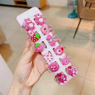 Vĩ 10 kẹp càng cua mini đính icon Gấu dâu hồng Lotso