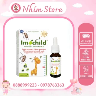 Vitamin D3K2-MK7 Imochild, bổ sung DHA hỗ trợ bé phát triển chiều cao, tăng đề kháng (DT 20ml) nhập khẩu Tây Ban Nha