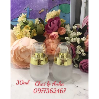 Chai đựng serum, CHAI THỦY TINH BẦU MỜ 30ML ĐẦU BƠM VÀNG