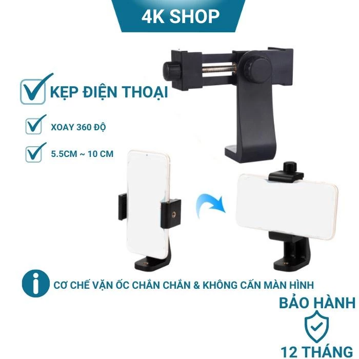 Đầu kẹp điện thoại xoay 360 độ tripod 1/4 inch