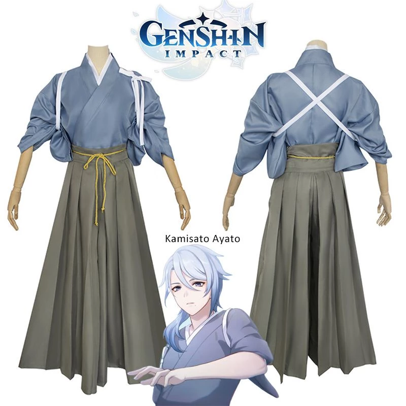 Genshin Impact Kamisato Ayato Cosplay Costume Unisex Kendougi and Hakama Game Character Wig Accessories