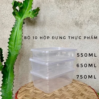 {XÃ KHO}COMBO 10 hộp nhựa vuông đựng thực phẩm 550ml, 650ml, 750ml.