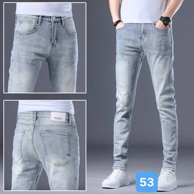 Quần jean dài nam ống suông OBOKFASHION màu xanh trơn dễ phối đồ phong cách hàn quốc co giãn cao cấp QDN53