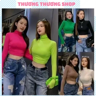 Áo Thun CỔ LỌ TAY DÀI XỎ NGÓN Kiểu Hàn Quốc dáng croptop  Thương Thương Shop.