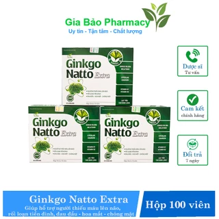 Viên uống bổ não Ginkgo Natto Extra hộp 100 viên giúp hỗ trợ giảm tình trạng thiếu máu lên não, rối loạn tiền đình