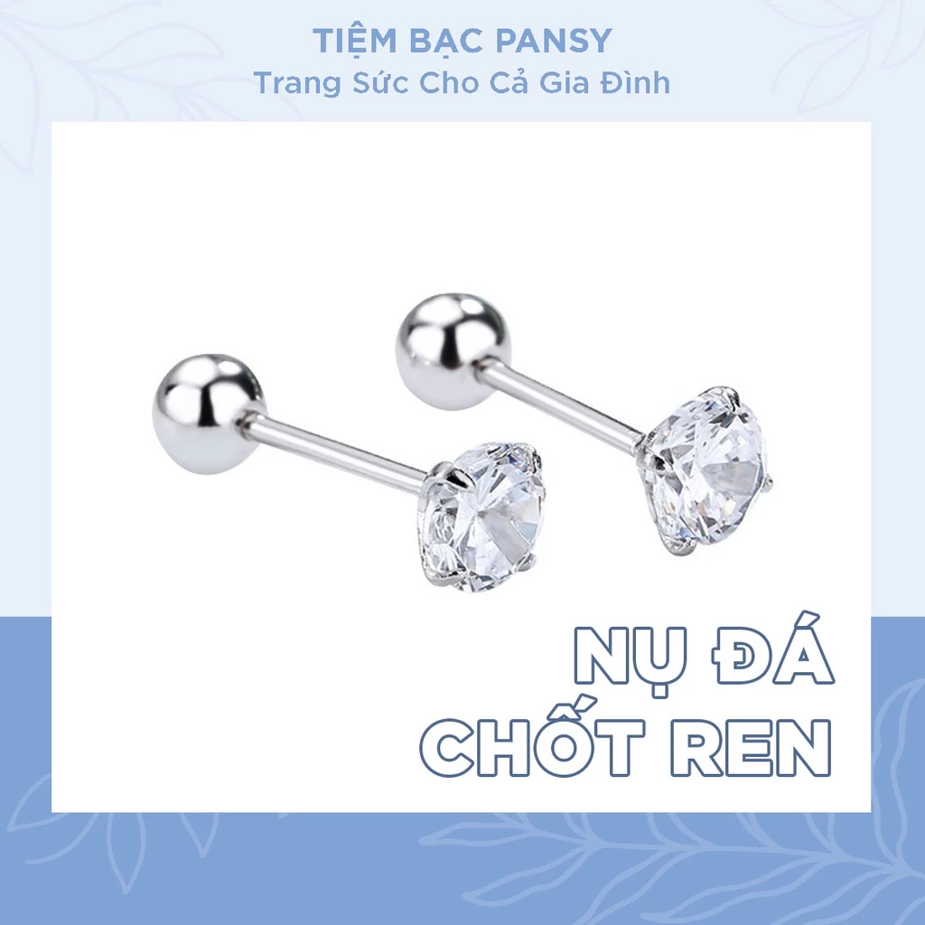 Khuyên tai bạc nam nữ unisex nụ đá chốt ren cá tính - Bông tai bạc ta thật đẹp cao cấp PANSY