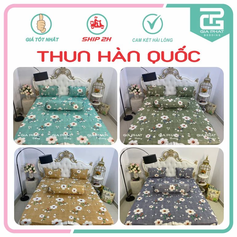 Bộ Ga Gối Thun Lạnh Hàn Quốc {4 Món} họa tiết Hoa Hướng Dương ( 1 ga bọc + 2 vỏ gối nằm + 1 vỏ gối ôm )