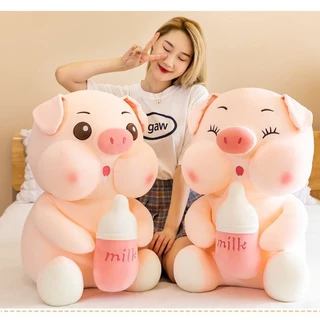 Gấu bông heo ôm bình sữa lợn bú bình mẫu thú nhồi bông siêu cute hàng cao cấp mềm mịn