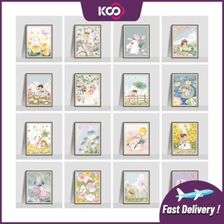 Bộ Tranh Đính Đá 5D Tự Làm 30x40cm / 40x50cm Hình Thỏ Và Hoa Trang Trí Nhà Cửa