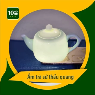 Ấm trà sứ xanh - men thấu quang độc đáo (tặng kèm 20g trà búp)