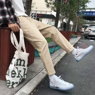 Quần Jogger Baggy Túi Hộp Trơn Dáng Suông Dài ống côn  - Chất Vải Kaki Kiểu Thể Thao UNISEX Hai Màu Đen,kem 05x