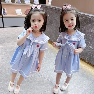 Đầm Thuỷ thủ xanh cho bé gái-SamBon Kids