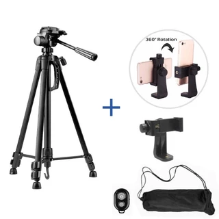 [To Chắc]Giá đỡ tripod 3 chân cao cấp cao 1.4m tải 3kg hỗ trợ livestream chụp hình có kẹp điện thoại và remote bluetooth