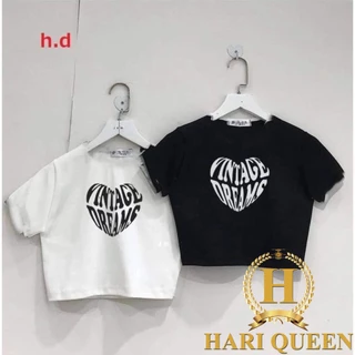 Áo croptop tim chữ Vintage chất bozip siêu đẹp HARIQUEEN