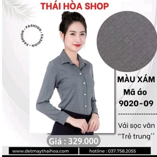 áo sơ mi nữ Thái Hòa màu xám vải sợi tre