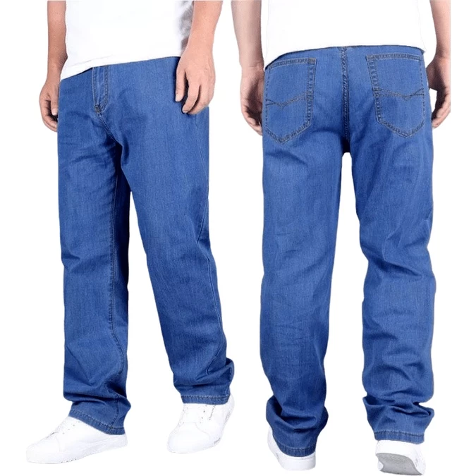 Quần Jean Dài Nam Andromeda Màu Xanh Nhạt Ống Đứng Rộng Mặc Được Cho Nhiều Lứa Tuổi