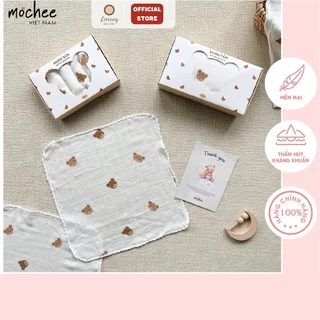 Set 5 khăn sữa Mochee/Monona sợi tre cho bé 30x30cm họa tiết gấu vải xô organic - Melony