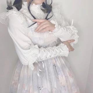 [NANAKO] Áo Sơ Mi Lolita Cổ Đứng Phối Ren Bèo Bên Trong