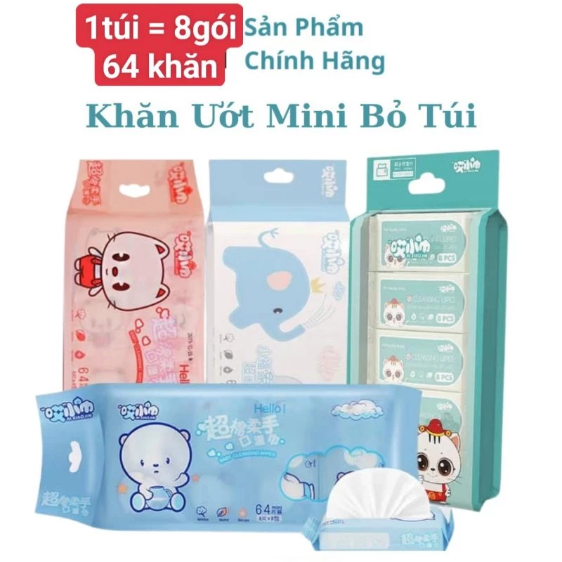 Khăn Giấy Ướt Mini Dễ Thương Bỏ Túi Tiện Lợi ( túi 8 gói )