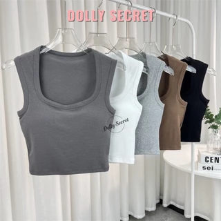 Áo ba lỗ cổ vuông có đệm ngực 2 lớp dáng croptop DOLLYSECRET chất cotton đanh mịn A31