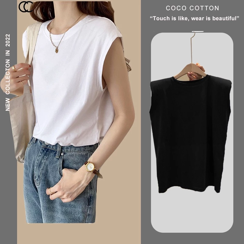 Áo thun tank top nữ vai chờm COCOCOTTON cao cấp loại 1 CC23