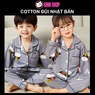 (9-47kg) ✅ Pizama Cotton Đũi Nhật Bản Bò sữa xám CD04 tay dài trẻ em đồ ngủ| đồ đi chơi cho bé trai gái