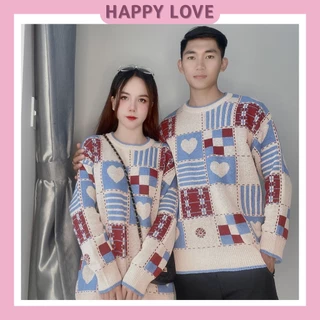 Set Đồ Đôi Couple Áo Len Cặp Đôi Nam Nữ Hoạ Tiết Trái Tim Hàn Quốc Len Quảng Châu Cao Cấp HAPPYLOVE H049