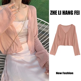 Áo khoác cardigan ZHELIHANGFEI tay dài vải lụa mỏng thời trang mùa hè dành cho nữ