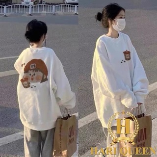 Áo sweater cô gái cốc trà in trước sau HARIQUEEN