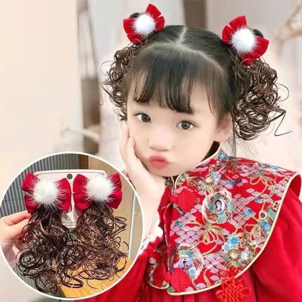 Set 2 Kẹp Tóc Giả Hình Nơ Đỏ Dễ Thương Cho Bé Gái