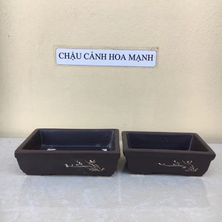 Chậu chữ nhật bonsai sen đá mini màu đen gốm Bát Tràng 2 size SP507