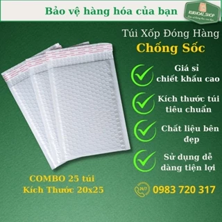 COMBO 25 Túi Gói Hàng Chống Sốc KT 20x25cm, Túi Đóng Hàng Nilon Lót Bóng Khí An Toàn Tiện Lợi