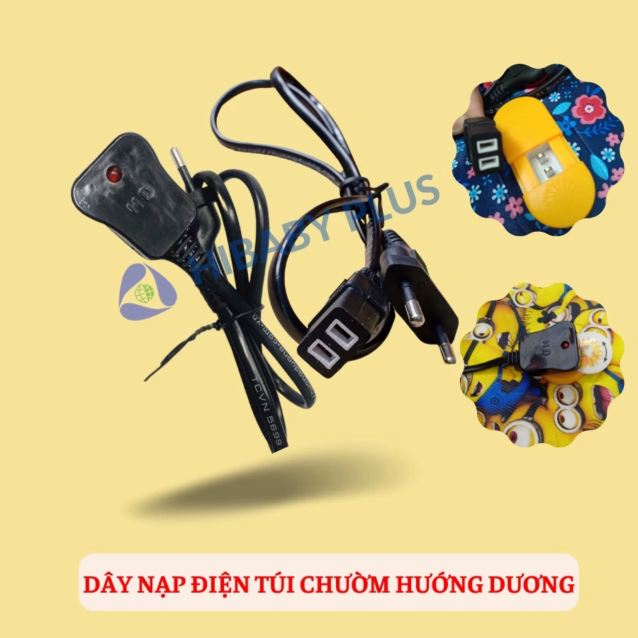 Dây sạc túi chườm Hướng Dương, dây nạp cắm điện thay thế cho túi chườm  [CHỈ DÙNG CHO TÚI CHƯỜM HƯỚNG DƯƠNG]