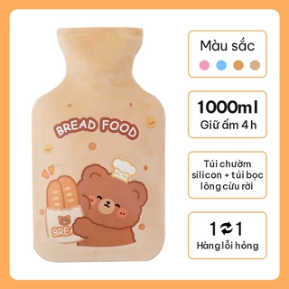 Túi chườm nóng lạnh, Túi giữ ấm hạ sốt giảm đau bụng kinh 1000ml vải nhung, Quà tặng cho bạn gái,Túi chườm bụng kinh