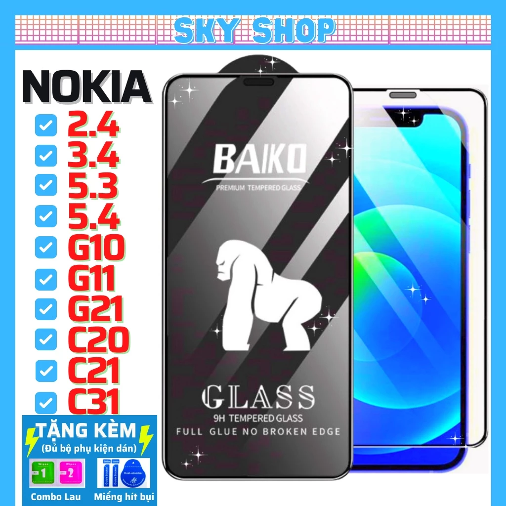 Cường Lực Baiko Nokia G22 G10 G11 Plus G21 C20 C21 Plus C31 2.4 3.2 3.4 5.3 5.4 7.2 - Phủ nano siêu mượt [sky]