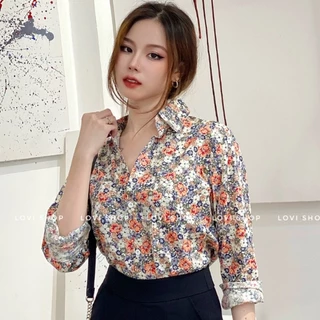 Áo sơ mi hoa nhí nhiều màu phong cách vintage Lovi