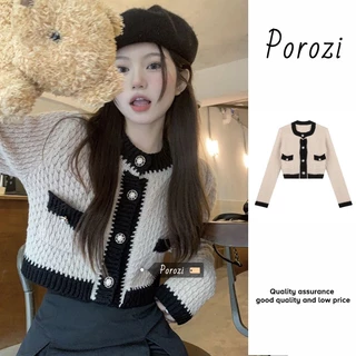 Porozi Áo cardigan dệt kim tay dài phong cách Hàn Quốc cho nữ tùy chọn màu sắc