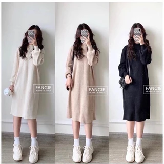 Váy Len Bầu Thu Đông Dài Tay Dáng Suông Ulzzang Hàn Quốc Trẻ Trung Thời Trang Công Sở Đi Chơi