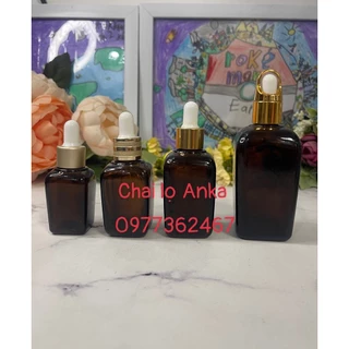 vỏ chai thủy tinh, chai chiết serum CHAI VUÔNG NÂU 10ml 30ml 50ml 100ml