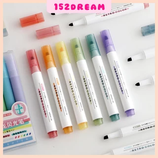 Bút highlight pastel 2 đầu bút dạ quang 6 màu bút đánh dấu nhiều màu đồ văn phòng phẩm cute