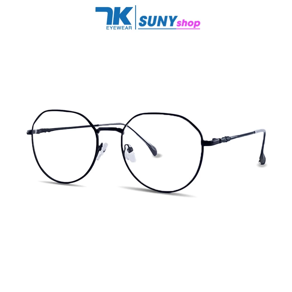 Gọng kính cận nam nữ mắt tròn kim loại màu bạc, đen, vàng hồng 7K1955 tròng giả cận 0 độ có sẵn, chống ánh sáng anh, UV