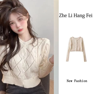 Áo cardigan dệt kim ZHELIHANGFEI tay dài eo cao trẻ trung quyến rũ dành cho nữ