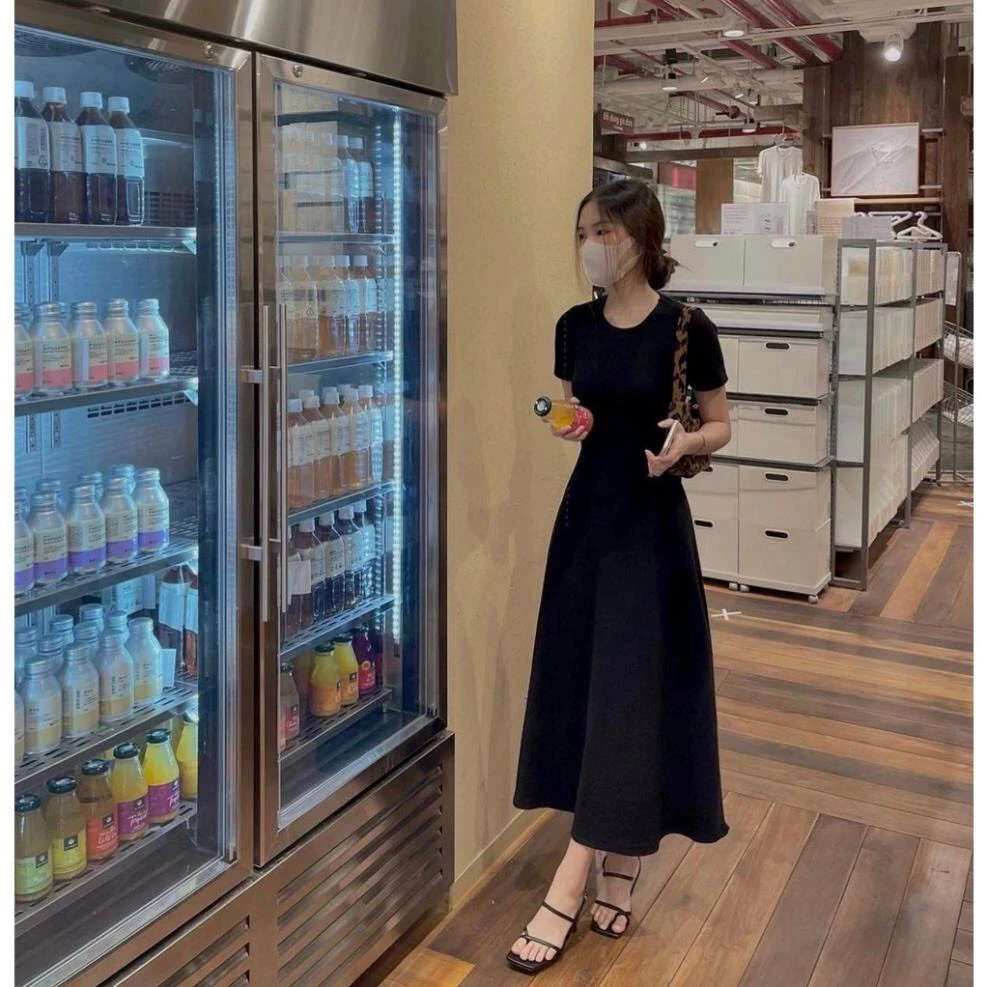 [Tặng Phụ Kiện] Đầm maxi cổ tròn, tay ngắn dáng xòe, đầm midi dáng dài