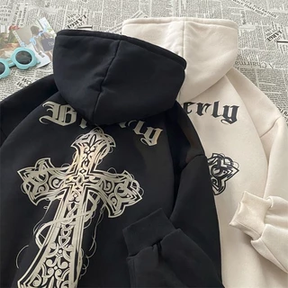 Áo Khoác Hoodie Tay Dài Vải Cashmere In Chữ Thập Kiểu Hip-Hop Đường Phố Cho Nam Và Nữ