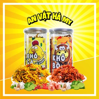 Combo 2 món đồ ăn vặt đóng hũ, combo khô gà lá chanh, khô bò xé sợi